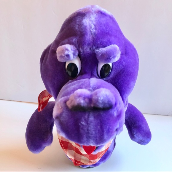 NEW Vintage Hand Puppet DINER SAURUS Stuffed Plush Animal Toy 9 3/4” Purple - Picture 5 of 16
